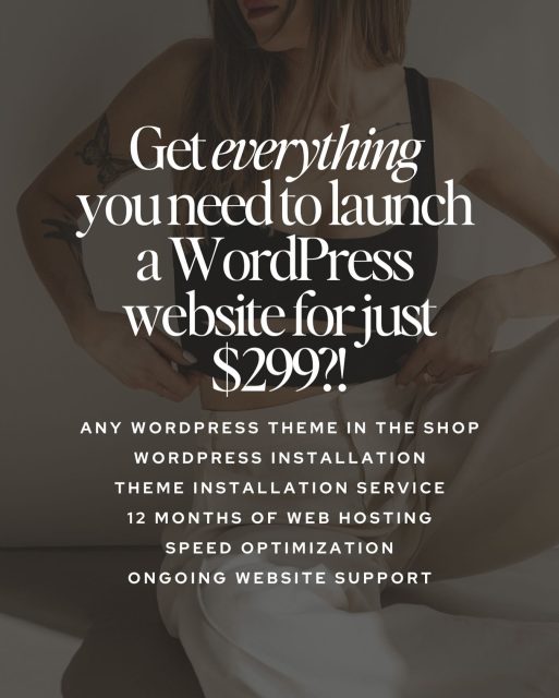 Ready to make things easier? Launch and manage your WordPress website in one simple solution.

For a limited time, you can join for just $299 and get everything you need to launch including WordPress, your WordPress theme, theme installation, web hosting services, speed optimization, plus dedicated website management to keep everything running smoothly.

Whether you want to launch your very first website, you already have a WordPress website, or you want to switch from another website platform like Squarespace or Wix, this program works for you! 

Choose from any theme in the shop. I will install the theme for you on your website. You will use the visual website builder to add in your content to the theme pages. New to WordPress or websites, in general? No worries – all editing is visual (no coding!), and you can follow along with video tutorials that walk you through editing each page.

Plus, get speed optimization and SEO tools installed to make sure you are getting the absolute most out of your website.

Don’t miss out on this amazing price before it expires on December 2, 2025!